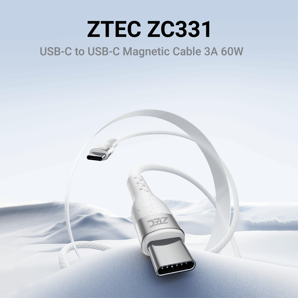 สายชาร์จเร็วแบบแม่เหล็ก ZTEC รุ่น ZC331 USB-C to USB-C 60W ยาว 1 เมตร สีขาว (รองรับเทคโนโลยี PD/QC)